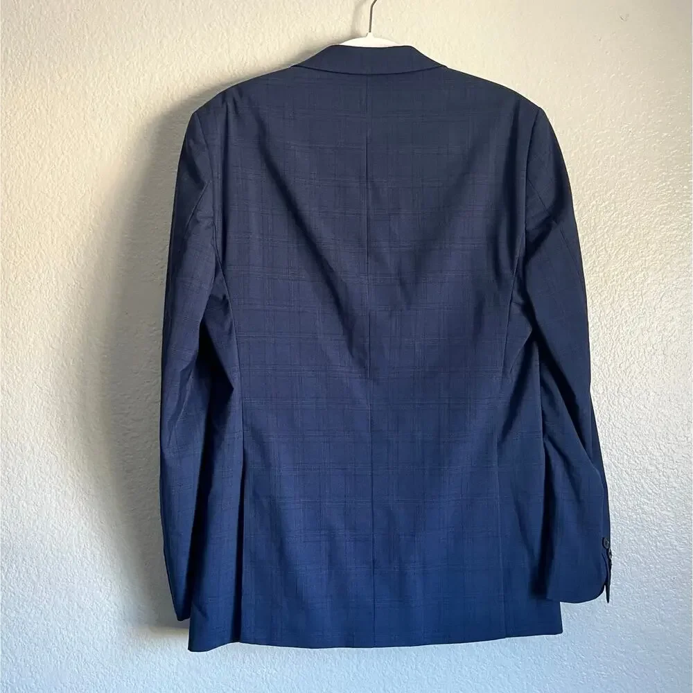 Calvin Klein Men’s Blazer Sport Coat 2 Button Jacket 42L 100% Wool Blue Plaid